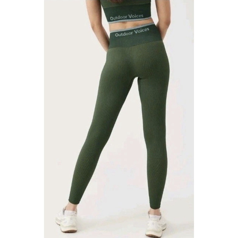 Outdoor Voices Leggings Womens Small Green Ribbed Seamless High Rise Athleisure